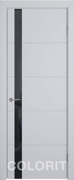 Межкомнатная дверь  COLORIT К4  ДО, массив + МДФ, эмаль, 800*2000, Цвет: Светло-серая эмаль, Lacobel черный лак