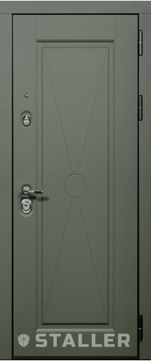 Входная дверь  Сталлер Мирель, 860*2050, 94 мм, снаружи мдф влагостойкий, покрытие Эмаль, Цвет RAL 6007