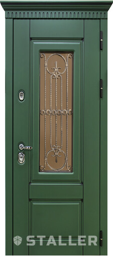 Входная дверь  Сталлер Боссика NEW, 960*2050, 93 мм, снаружи мдф влагостойкий, покрытие Эмаль, Цвет Эмаль сосновый зеленый  RAL 6028
