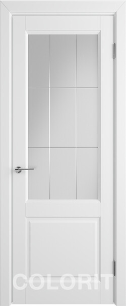 Межкомнатная дверь  COLORIT К1  ДО, массив + МДФ, эмаль, 800*2000, Цвет: Белая эмаль, мателюкс матовое с фрезеровкой решетка
