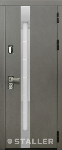 Входная дверь  Сталлер Юта 2 NEW, 880*2050, 93 мм, снаружи мдф влагостойкий, покрытие Эмаль, Цвет Эмаль серая TSBR 7021