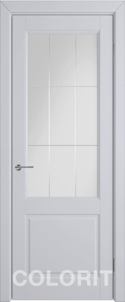 Межкомнатная дверь  COLORIT К1  ДО, массив + МДФ, эмаль, 800*2000, Цвет: Светло-серая эмаль, мателюкс матовое с фрезеровкой решетка