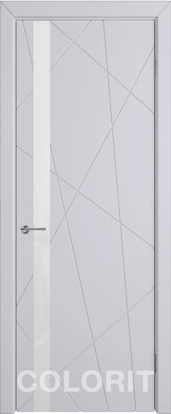 Межкомнатная дверь  COLORIT К5  ДО, массив + МДФ, эмаль, 800*2000, Цвет: Светло-серая эмаль, Lacobel белый лак