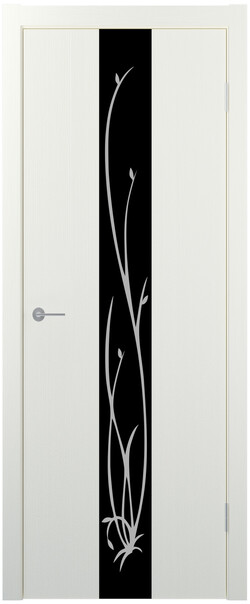 Межкомнатная дверь  STARK ST13 ДО, массив + МДФ, экошпон на основе ПВХ, 800*2000, Цвет: Айс, Lacobel черный с рисунком