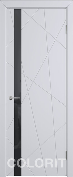 Межкомнатная дверь  COLORIT К5  ДО, массив + МДФ, эмаль, 800*2000, Цвет: Светло-серая эмаль, Lacobel черный лак