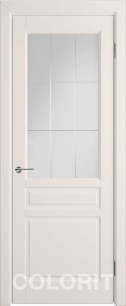 Межкомнатная дверь  COLORIT К2  ДО, массив + МДФ, эмаль, 800*2000, Цвет: Слоновая кость эмаль, мателюкс матовое с фрезеровкой решетка