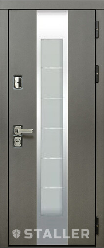 Входная дверь  Сталлер Юта 1 NEW, 880*2050, 93 мм, снаружи мдф влагостойкий, покрытие Эмаль, Цвет Эмаль серая TSBR 7021
