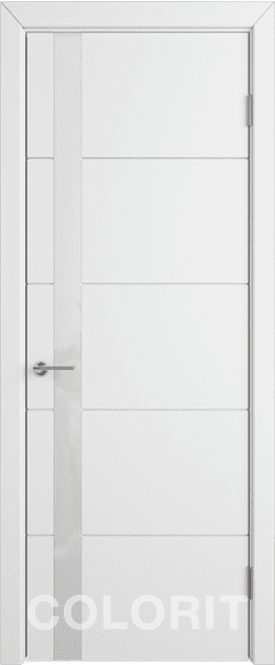 Межкомнатная дверь  COLORIT К4  ДО, массив + МДФ, эмаль, 800*2000, Цвет: Белая эмаль, Lacobel белый лак