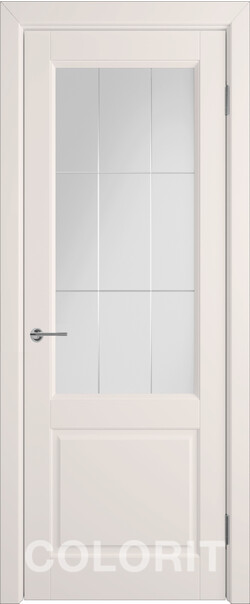 Межкомнатная дверь  COLORIT К1  ДО, массив + МДФ, эмаль, 800*2000, Цвет: Слоновая кость эмаль, мателюкс матовое с фрезеровкой полосы