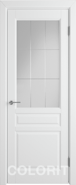 Межкомнатная дверь  COLORIT К2  ДО, массив + МДФ, эмаль, 800*2000, Цвет: Белая эмаль, мателюкс матовое с фрезеровкой решетка