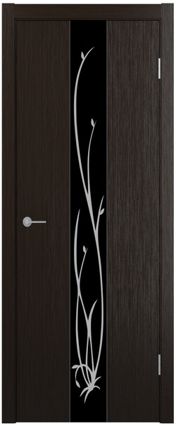 Межкомнатная дверь  STARK ST13 ДО, массив + МДФ, экошпон на основе ПВХ, 800*2000, Цвет: Венге, Lacobel черный с рисунком
