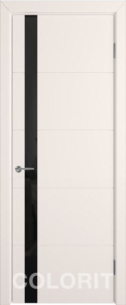 Межкомнатная дверь  COLORIT К4  ДО, массив + МДФ, эмаль, 800*2000, Цвет: Слоновая кость эмаль, Lacobel черный лак