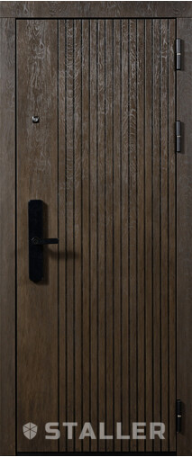 Входная дверь  Сталлер Акцент, 860*2050, 94 мм, снаружи мдф 16мм, покрытие пвх, Цвет ХардВуд лунный (MPD101)