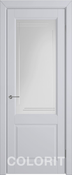 Межкомнатная дверь  COLORIT К1  ДО, массив + МДФ, эмаль, 800*2000, Цвет: Светло-серая эмаль, мателюкс матовое с фрезеровкой полосы