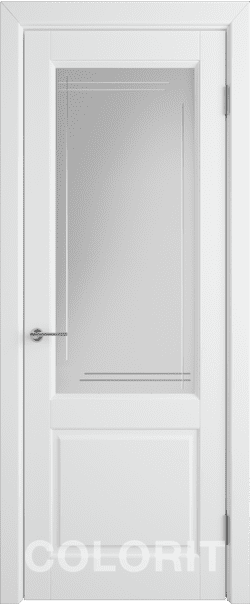 Межкомнатная дверь  COLORIT К1  ДО, массив + МДФ, эмаль, 800*2000, Цвет: Белая эмаль, мателюкс матовое с фрезеровкой полосы