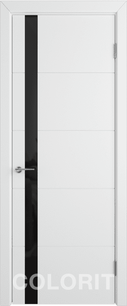 Межкомнатная дверь  COLORIT К4  ДО, массив + МДФ, эмаль, 800*2000, Цвет: Белая эмаль, Lacobel черный лак
