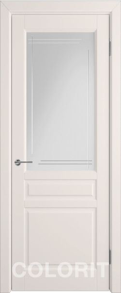 Межкомнатная дверь  COLORIT К2  ДО, массив + МДФ, эмаль, 800*2000, Цвет: Слоновая кость эмаль, мателюкс матовое с фрезеровкой полосы