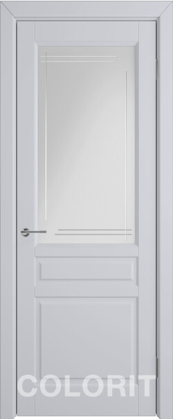 Межкомнатная дверь  COLORIT К2  ДО, массив + МДФ, эмаль, 800*2000, Цвет: Светло-серая эмаль, мателюкс матовое с фрезеровкой полосы
