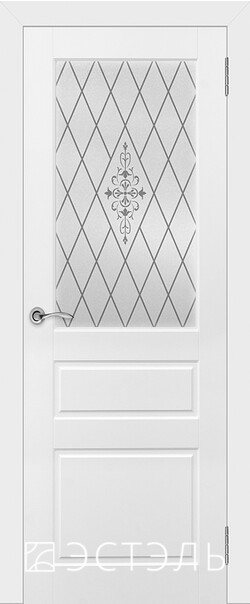 Межкомнатная дверь  Эстель Честер ДО, массив + МДФ, эмаль, 800*2000, Цвет: Белая эмаль, мателюкс матовое с рисунком