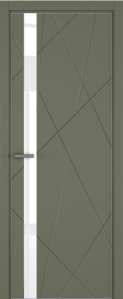 Межкомнатная дверь  ART Lite Chaos ДО, массив + МДФ, эмаль, 800*2000, Цвет: Оливковая эмаль, Lacobel White Pure